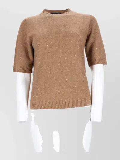 Fabiana Filippi Relaxed Fit Short-sleeved Beige Knit Sweater In Brown