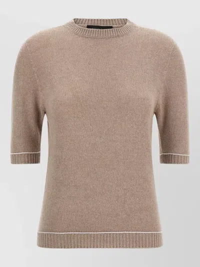 Fabiana Filippi Cashmere Silk Wool Ribbed Short-sleeve Crewneck Sweater In Neutral