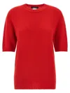 Fabiana Filippi Short-sleeved Cashmere Sweater With Ribbed Trims In Red