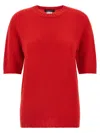 Fabiana Filippi Short-sleeved Cashmere Sweater With Ribbed Trims In Red