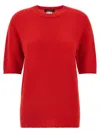Fabiana Filippi Short-sleeved Cashmere Sweater With Ribbed Trims In Red