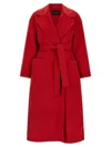 Fabiana Filippi Long Cashmere Wool Coat Belted At Waist In Red