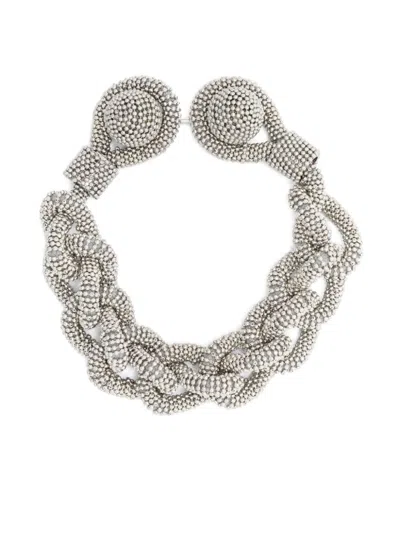 Fabiana Filippi Chain-effect Rhinestone Bracelet In Nickel