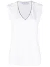 Fabiana Filippi Chic Cotton Jersey T-shirt With Elegant V-neck And Subtle Detailing In White