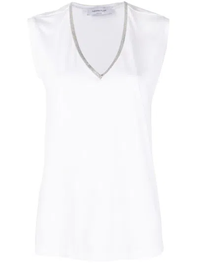 Fabiana Filippi Chic Cotton Jersey T-shirt With Elegant V-neck And Subtle Detailing In White