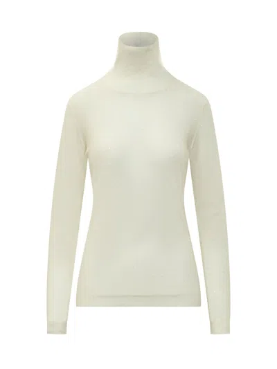 Fabiana Filippi Classic Knit Mini Turtleneck Sweater In Bianco