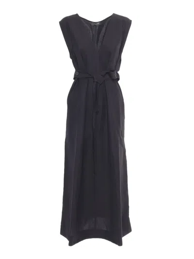 Fabiana Filippi V-neck Tied-waist Sleeveless Dress In Black