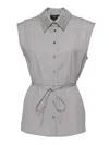 Fabiana Filippi Sleeveless Beaded Open-back Poplin Shirt In Gray