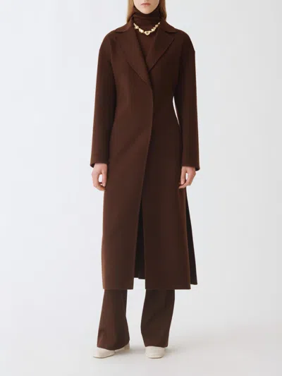Fabiana Filippi Waist Belt Long Sleeve Lapel Pocket Coat In Brown