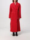 Fabiana Filippi Long Cashmere Wool Coat Belted At Waist In Red