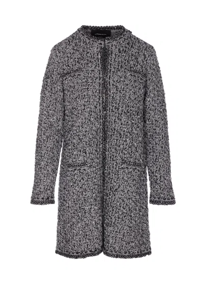 Fabiana Filippi Night Blue Tweed Coat In Black