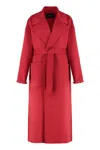 Fabiana Filippi Long Cashmere Wool Coat Belted At Waist In Red