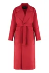 Fabiana Filippi Long Cashmere Wool Coat Belted At Waist In Red
