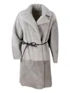 Fabiana Filippi Long Coat In Reversible Shearling Sheepskin With Belt At The Waist And One Button Closure