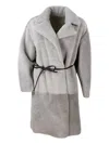 Fabiana Filippi Long Coat In Reversible Shearling Sheepskin With Belt At The Waist And One Button Closure In Brown