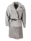 Fabiana Filippi Long Coat In Reversible Shearling Sheepskin With Belt At The Waist And One Button Closure In Brown