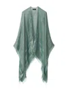 Fabiana Filippi Turquoise Cape With Lurex Detail And Fringed Edges In Multicolor