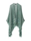 Fabiana Filippi Turquoise Cape With Lurex Detail And Fringed Edges In Multicolor