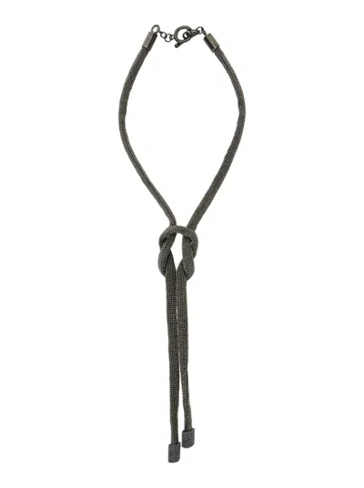 Fabiana Filippi Metallic Necklace With Knot Detail In Fabric And Brass Woman In Grey