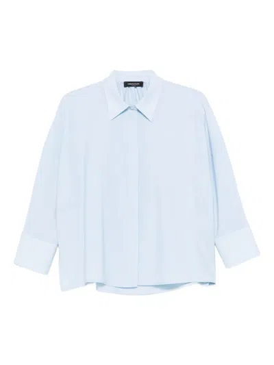 Fabiana Filippi Cropped Shirt In Cool Bistretch Wool In Blue
