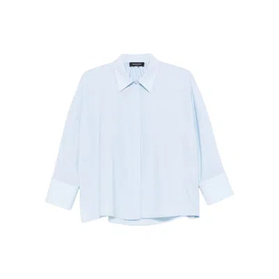 Fabiana Filippi Cropped Shirt In Cool Bistretch Wool In Blue