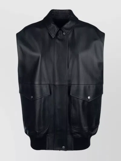 Fabiana Filippi Collared Sleeveless Jacket Front Pockets In Black