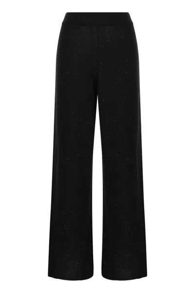 Fabiana Filippi Contemporary Black Cotton-linen Trousers With Micro Sequins For Women