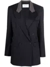 Fabiana Filippi Contrast-collar Double-breasted Blazer In Blue