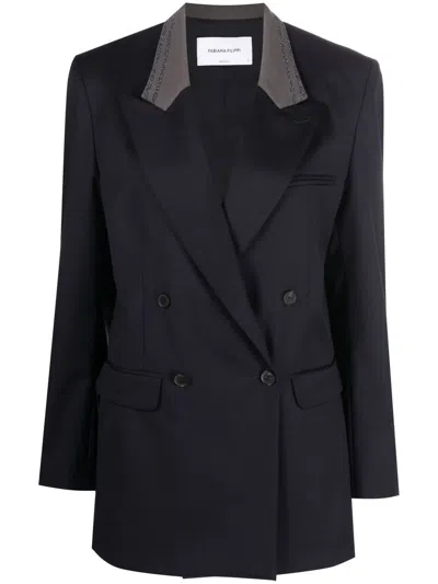 Fabiana Filippi Contrast-collar Double-breasted Blazer In Blue
