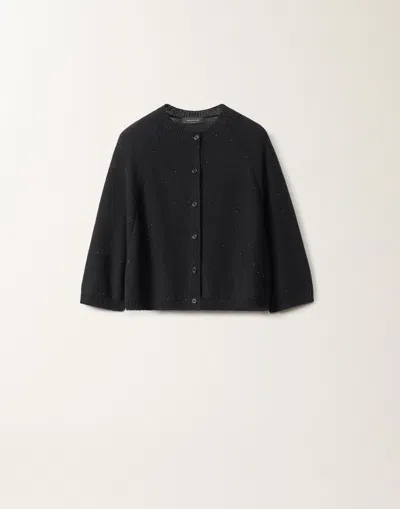 Fabiana Filippi Cotton And Linen Cape Cardigan With Sequins In Blue