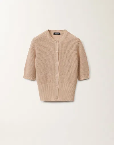 Fabiana Filippi Cotton And Linen Cardigan With Sequins In Sand