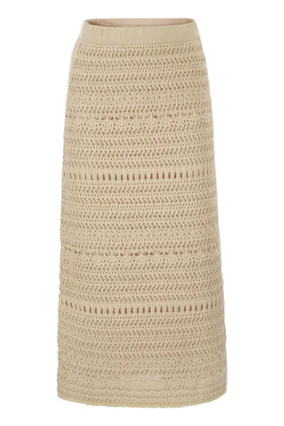 Fabiana Filippi Cotton And Linen Crochet Midi Pencil Skirt In Brown