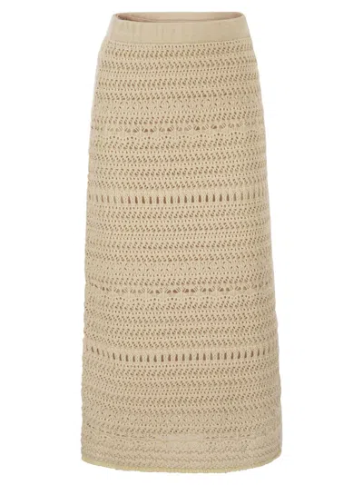 Fabiana Filippi Cotton And Linen Crochet Midi Pencil Skirt In Brown