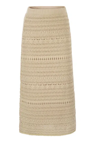 Fabiana Filippi Cotton And Linen Crochet Midi Pencil Skirt In Neutral