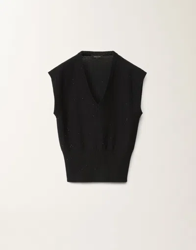 Fabiana Filippi Cotton And Linen Gilet With Sequins In Blue