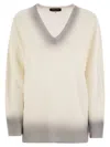 Fabiana Filippi Gradient Effect White Sweater With Deep V-neckline In White