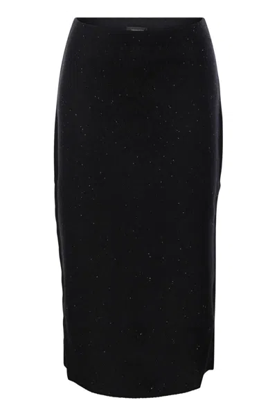Fabiana Filippi Cotton And Linen Pencil Skirt With Micro Sequins In Black