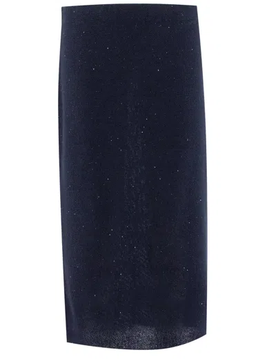 Fabiana Filippi Sequined Pencil Skirt With Cotton-linen Blend Fabric In Blue
