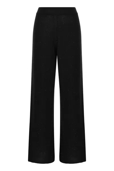 Fabiana Filippi Cotton And Linen Trousers With Micro Sequins In Black