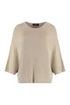 Fabiana Filippi Luxurious Ribbed Sweatshirt With Three-quarter Sleeves And Elegant Side Slits In Sand