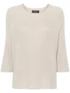 Fabiana Filippi Luxurious Ribbed Sweatshirt With Three-quarter Sleeves And Elegant Side Slits In Beige