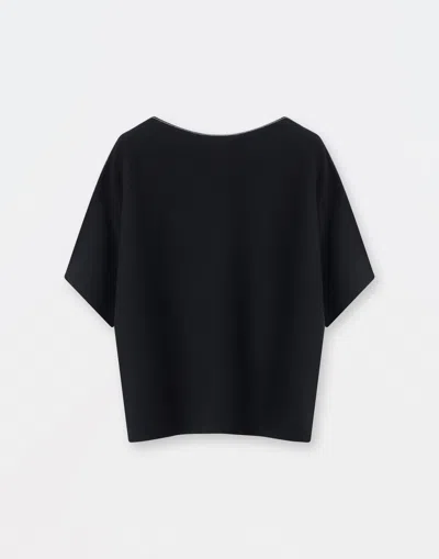 Fabiana Filippi Cotton Boatneck Sweater With Brilliant Detail In Black