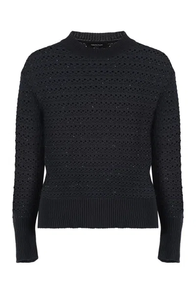 Fabiana Filippi Sequin Detail Crew-neck Cotton Sweater In Black