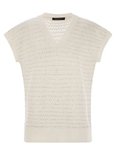 Fabiana Filippi Cotton Crochet Jumper With Sequins In White