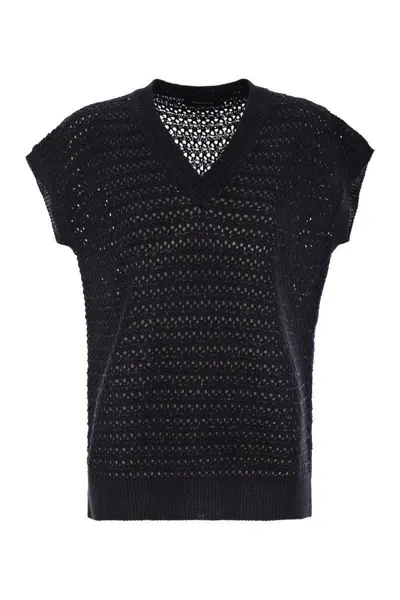Fabiana Filippi Cotton Crochet Jumper With Sequins In Black