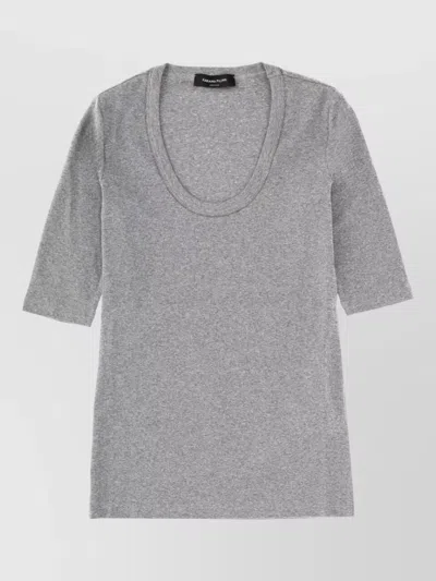 Fabiana Filippi Cotton Dress Round Neck Three Quarter Sleeves In Gray