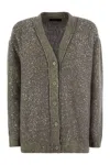 Fabiana Filippi Sequin Cotton Ribbon V Neck Cardigan In Grey
