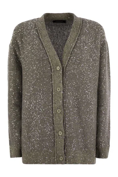 Fabiana Filippi Cotton Knit Cardigan With Sequins In Grey