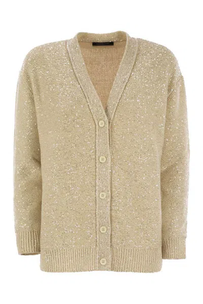 Fabiana Filippi Cotton Knit Cardigan With Sequins In Yellow