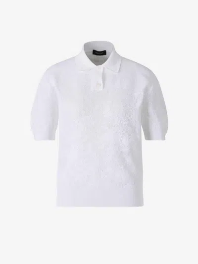 Fabiana Filippi Textured Jacquard Print Cotton Polo Shirt In White